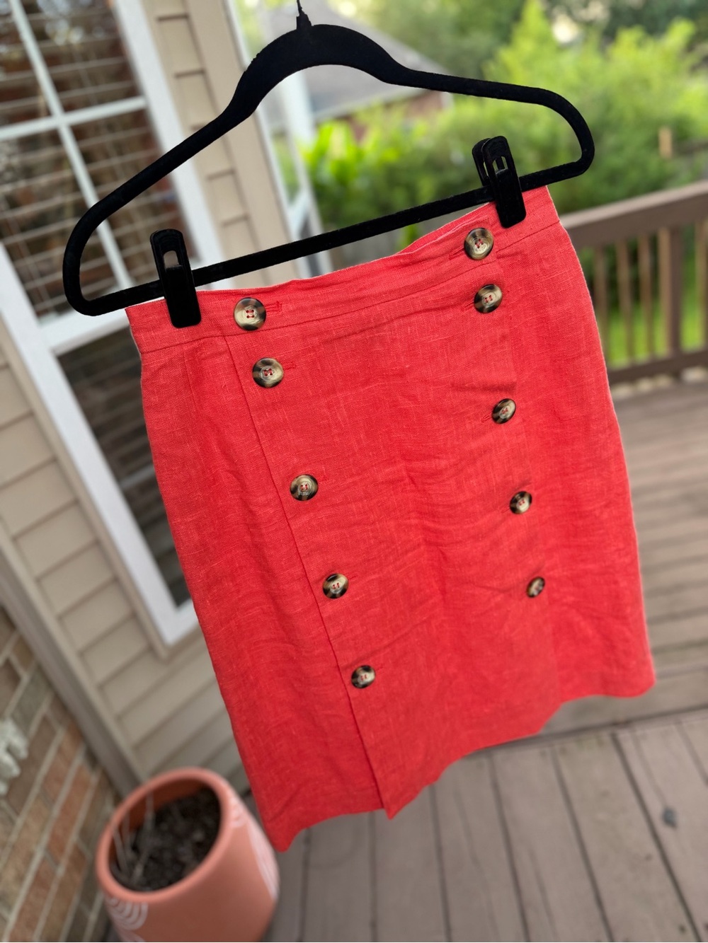Harve Benard Coral Red Double-Button Pencil Skirt